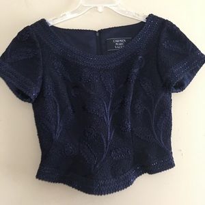 Carmen Marc Valvo Embroidered Beaded Evening Top